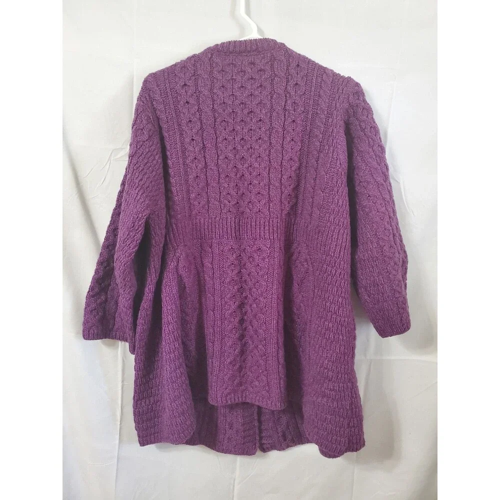Kilronan Knitwear Cardigan Merino Wool Cable Knit Ireland 3/4 Sleeve Size Large